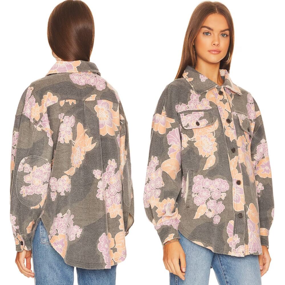 NEW Free People Ruby Printed Jacket Shacket Indie Sleaze Charcoal Combo $178